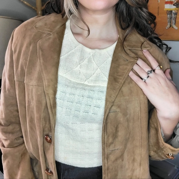 Vintage Suede Leather Jacket McGregor Mens 40 Tan Brown 1970s 70s Hippie - Picture 9 of 10